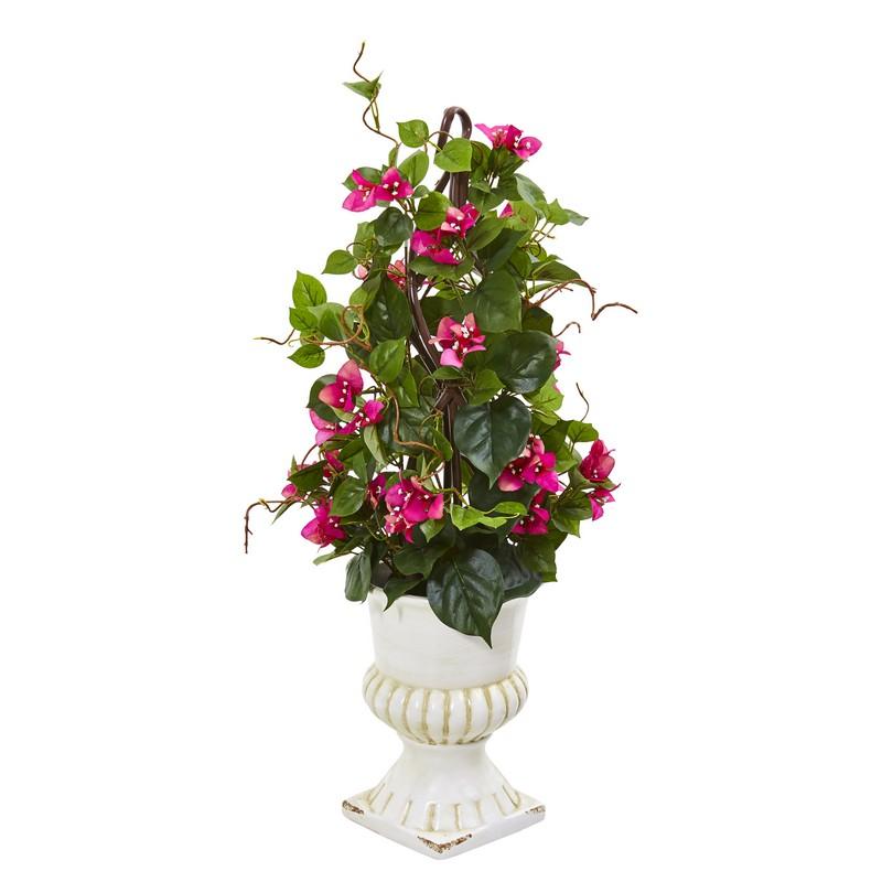 29" Bougainvillea Artificial Climbing Plant in White Urn