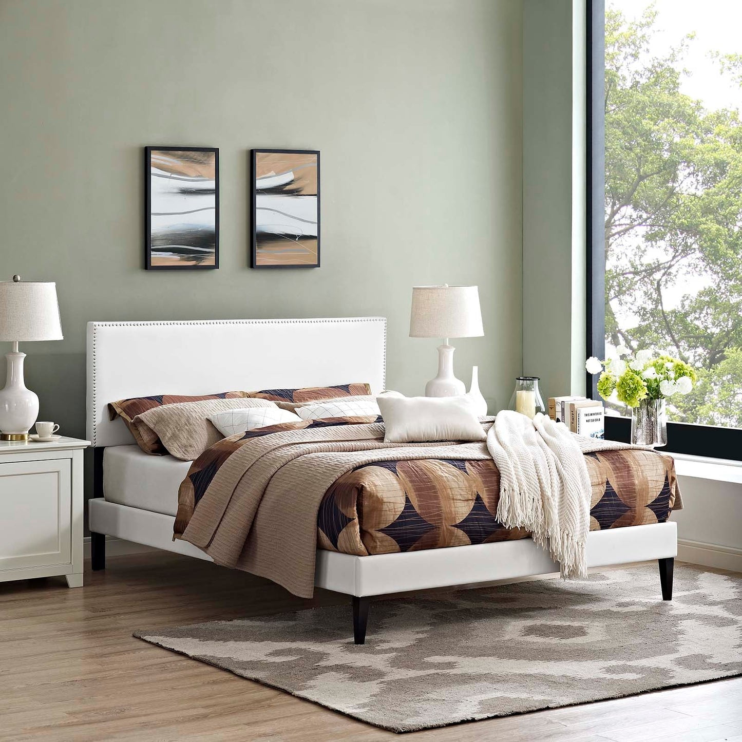 Macie Vinyl Full Platform Bed with Squared Tapered Legs by Modway