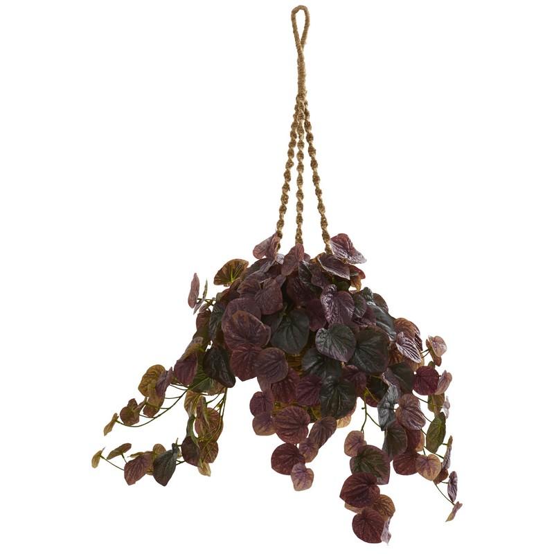 34" Peperomia Artificial Plant in Hanging Basket (Real Touch)