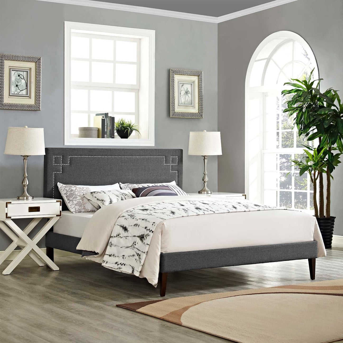 Ruthie Fabric Queen Platform Bed with Squared Tapered Legs by Modway