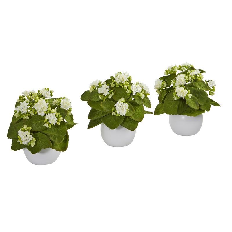 8" Kalanchoe Artificial Plant in White Vase (Set of 3)