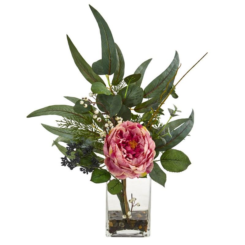 21" Rose and Eucalyptus Artificial Arrangement