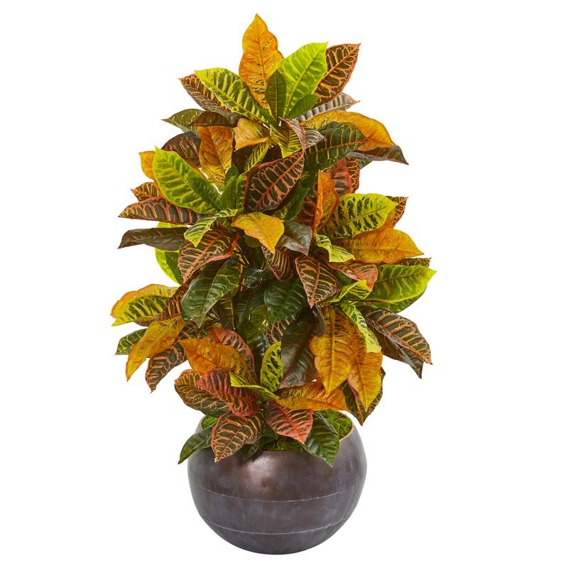 37" Croton Artificial Plant in Metal Bowl (Real Touch)