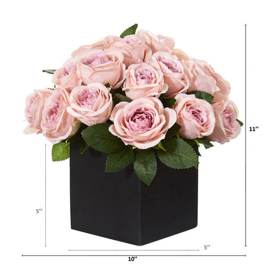 11" Rose Artificial Arrangement in Black Vase