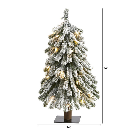 2' Flocked Gr& Alpine Artificial Christmas Tree w/35 Clear Lights & 111 Bendable