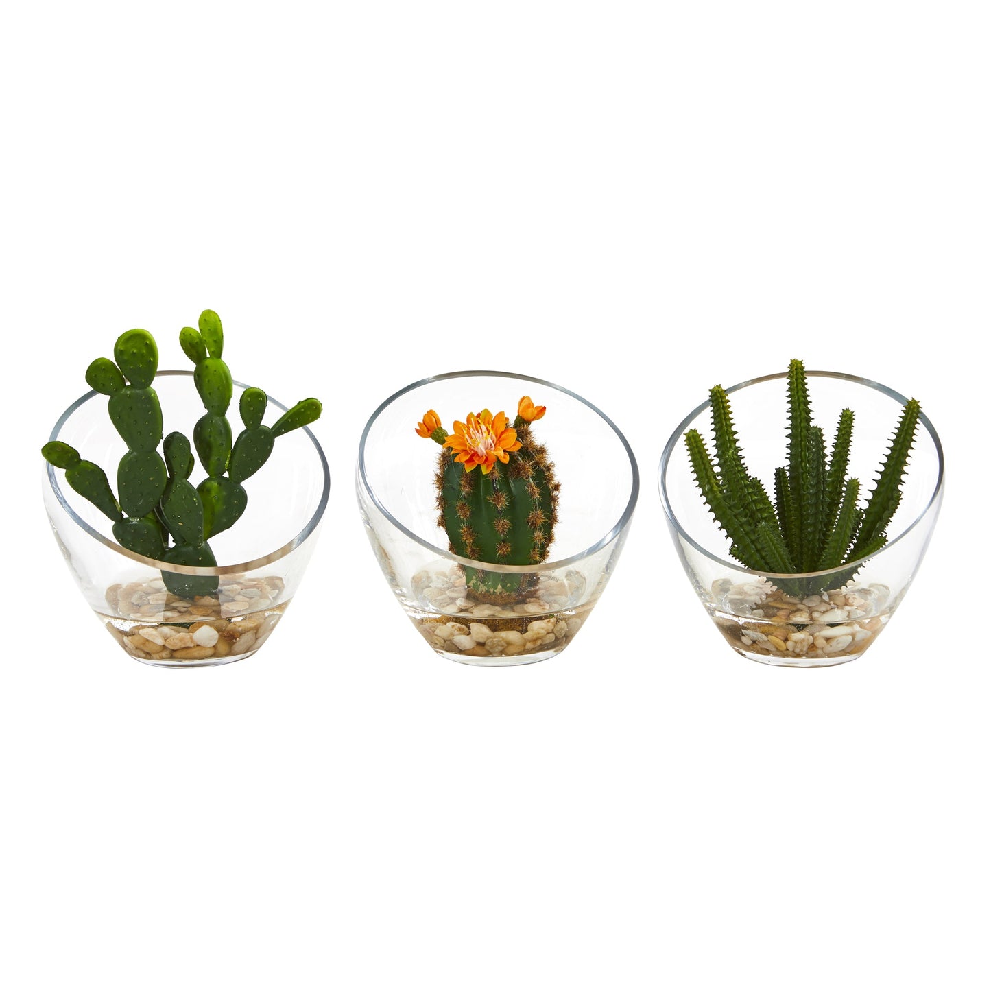 7" Mixed Succulent Artificial Plant in Glass Vase (Set of 3)