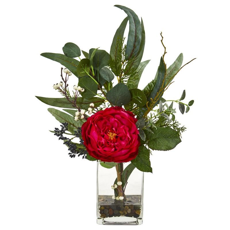 21" Rose and Eucalyptus Artificial Arrangement