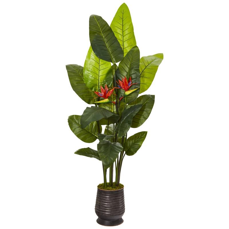 76" Bird of Paradise Artificial Plant in Ribbed Metal Planter (Real Touch)