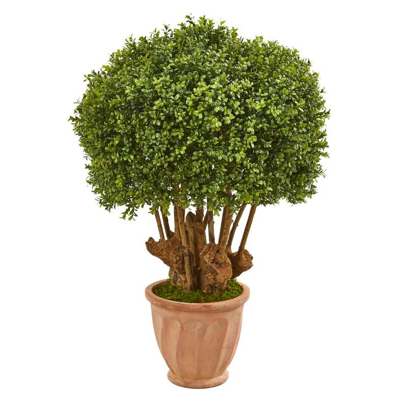 39" Boxwood Artificial Topiary Tree in Terracotta Planter (Indoor/Outdoor)