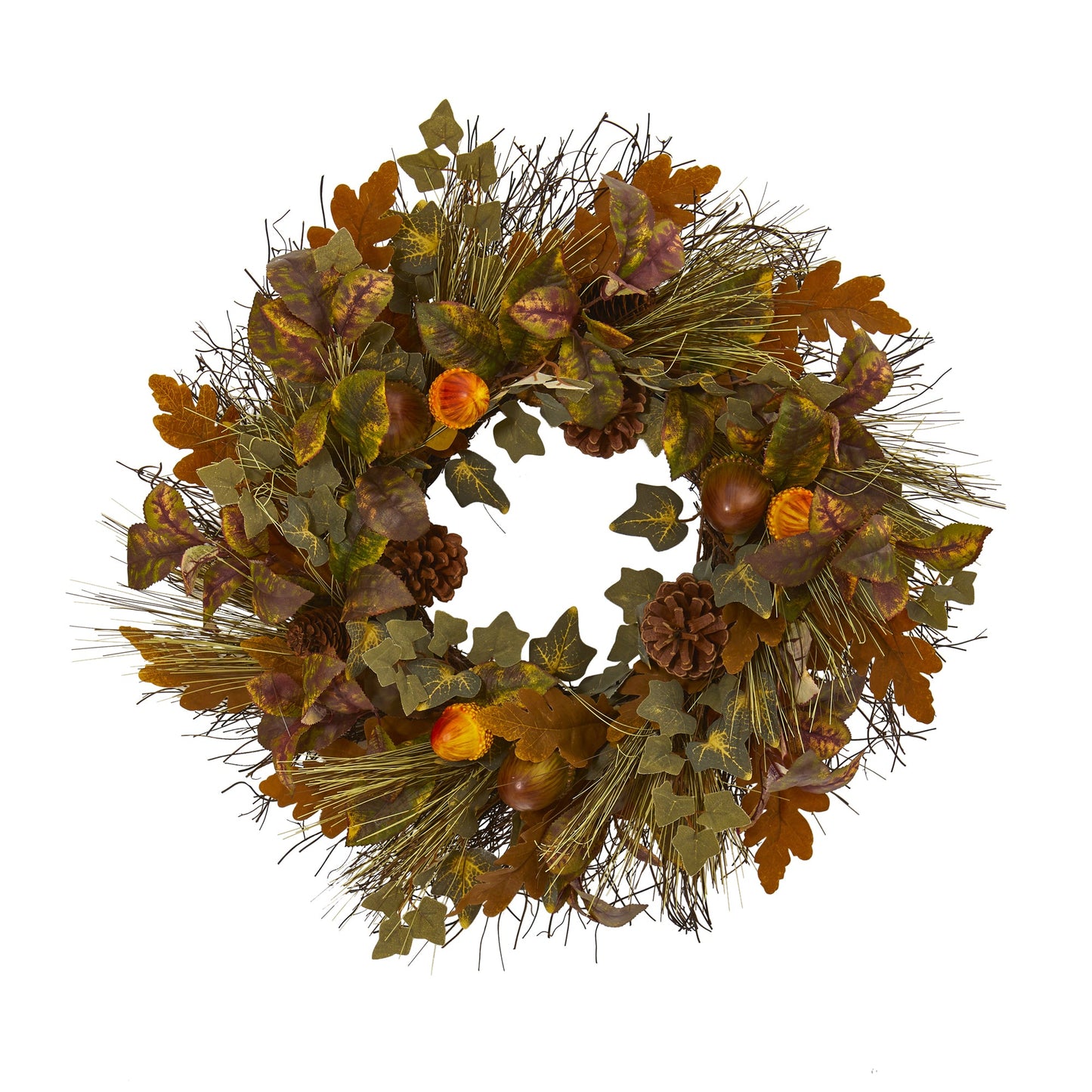 23" Mixed Fall Leaf, Pinecone and Acorn Artificial Wreath