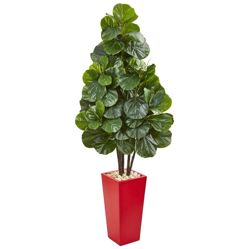 58" Fiddle Leaf Fig Artificial Tree in Red Tower Planter
