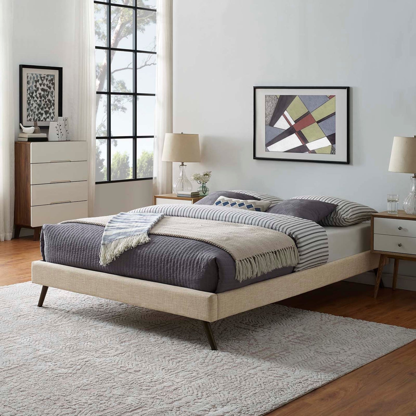 Loryn Fabric Queen Bed Frame with Round Splayed Legs by Modway