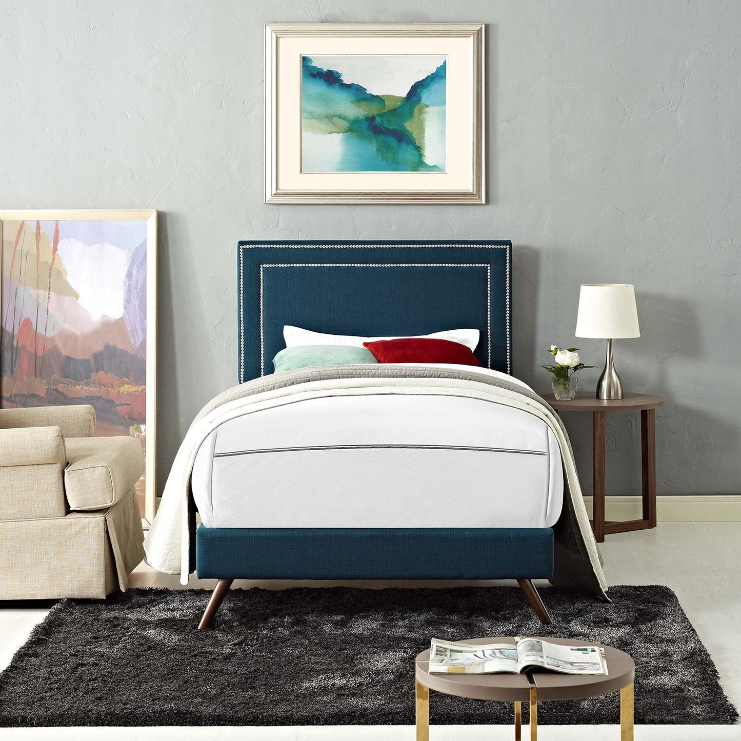 Virginia Fabric Twin Platform Bed with Round Splayed Legs by Modway