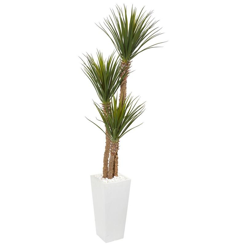 74" Yucca Artificial Tree in White Tower Planter