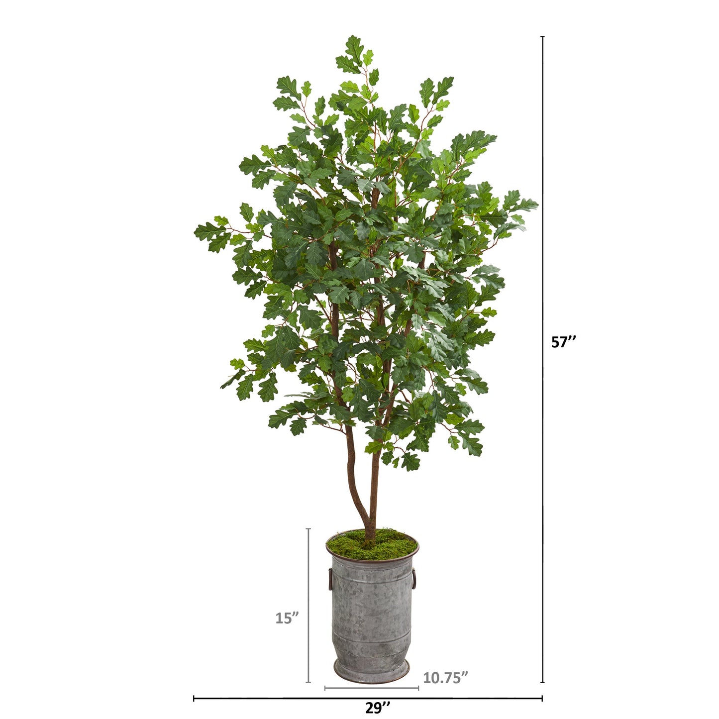 57" Oak Artificial Tree in Vintage Metal Planter