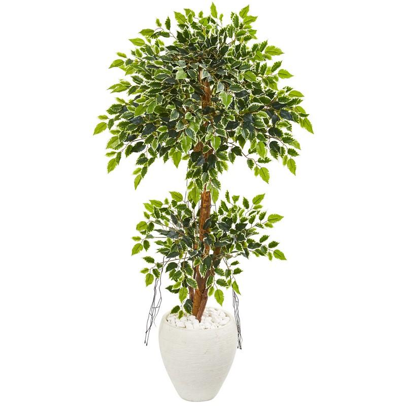 56" Variegated Ficus Artificial Tree in White Planter