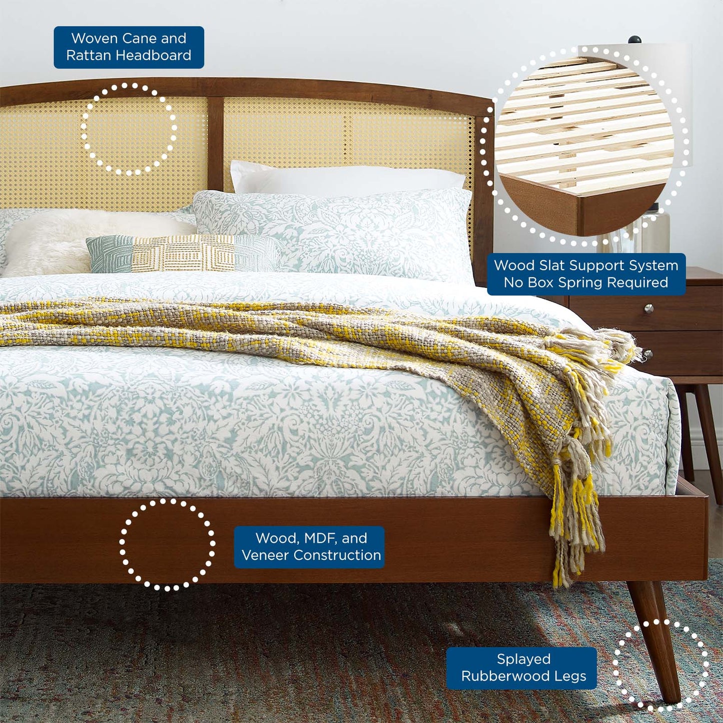 Sierra Cane and Wood Full Platform Bed With Splayed Legs by Modway