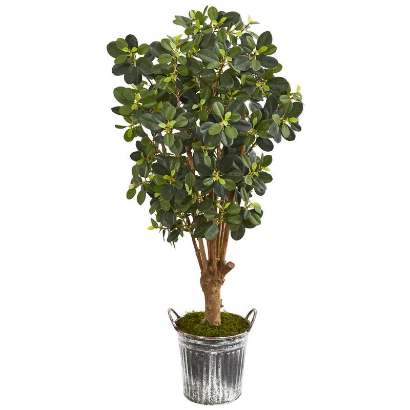 45" Panda Ficus Artificial Tree in Vintage Metal Bucket