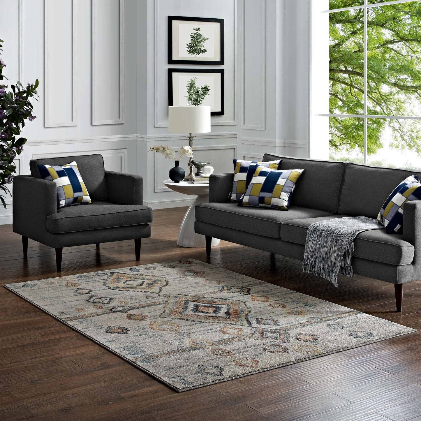 Jenica Distressed Moroccan Tribal Abstract Diamond 8x10 Area Rug by Modway