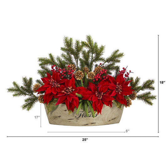 25" Poinsettia, Succulent and Pine Artificial Arrangement in Decorative Vase