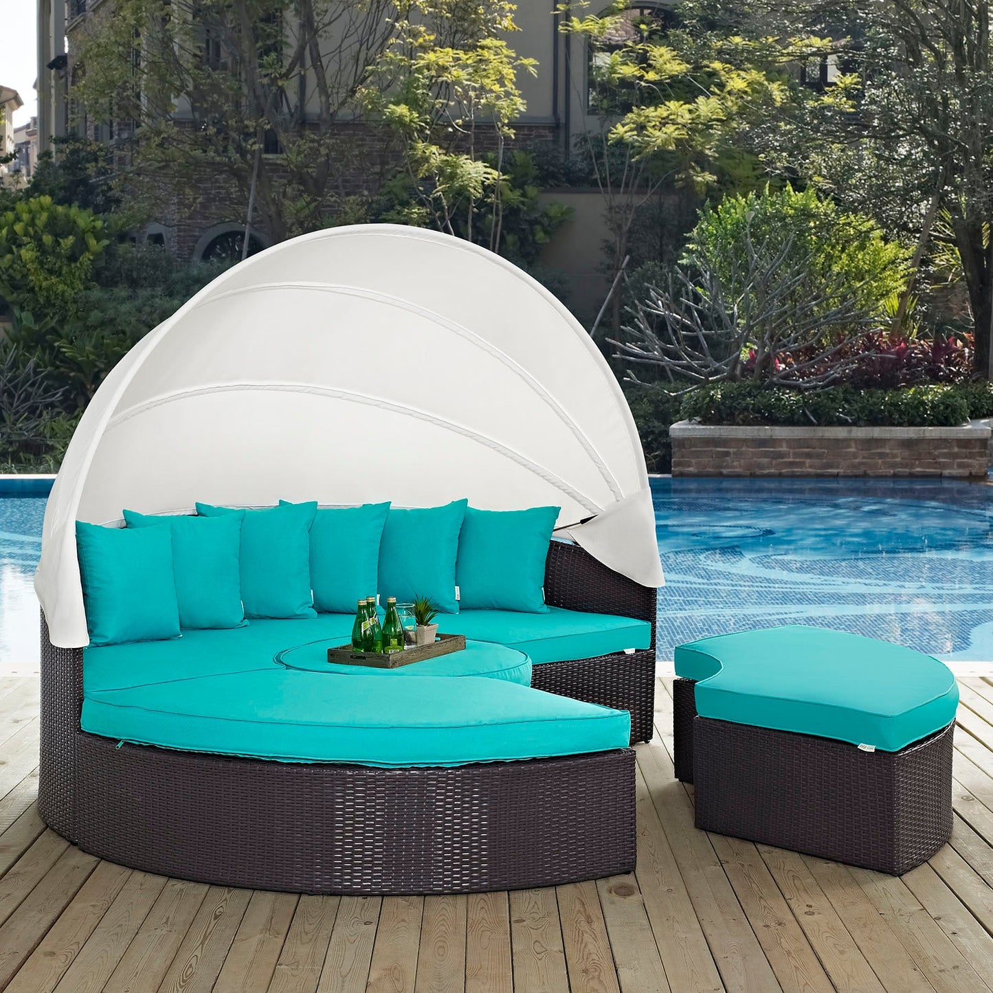 Quest Outdoor Patio Wicker Rattan Canopy Sectional Daybed by Modway