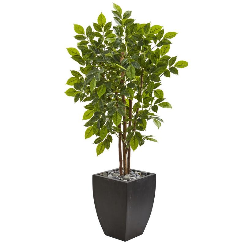 57" River Birch Artificial Tree in Black Planter