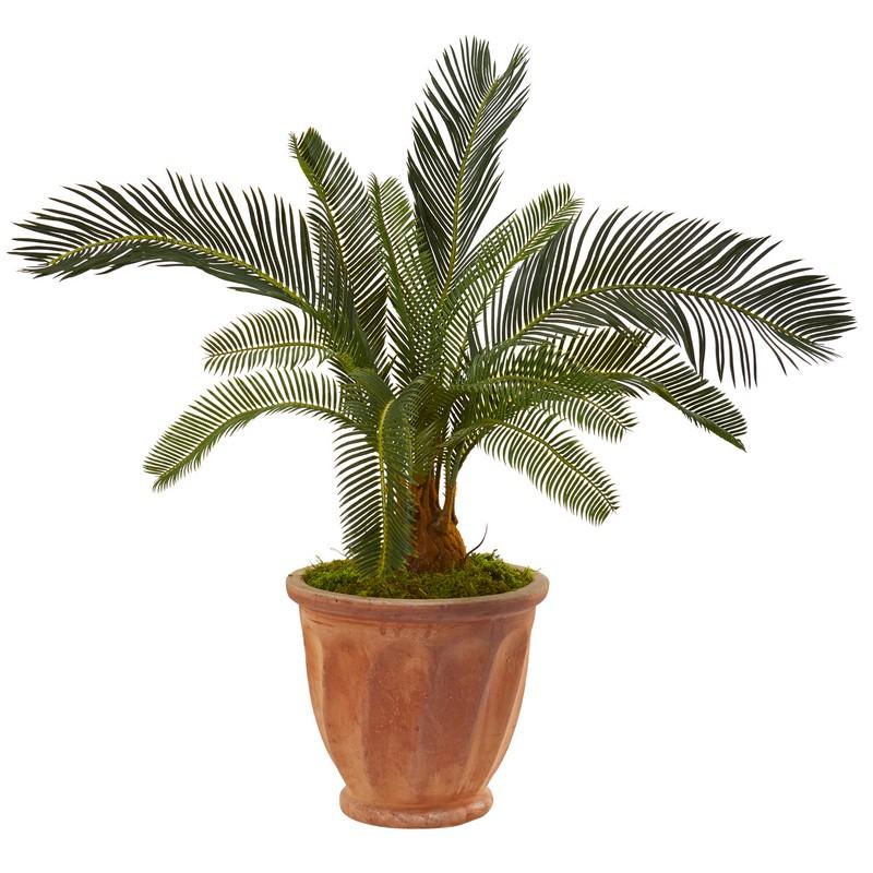 34" Cycas Artificial Plant in Orange Planter