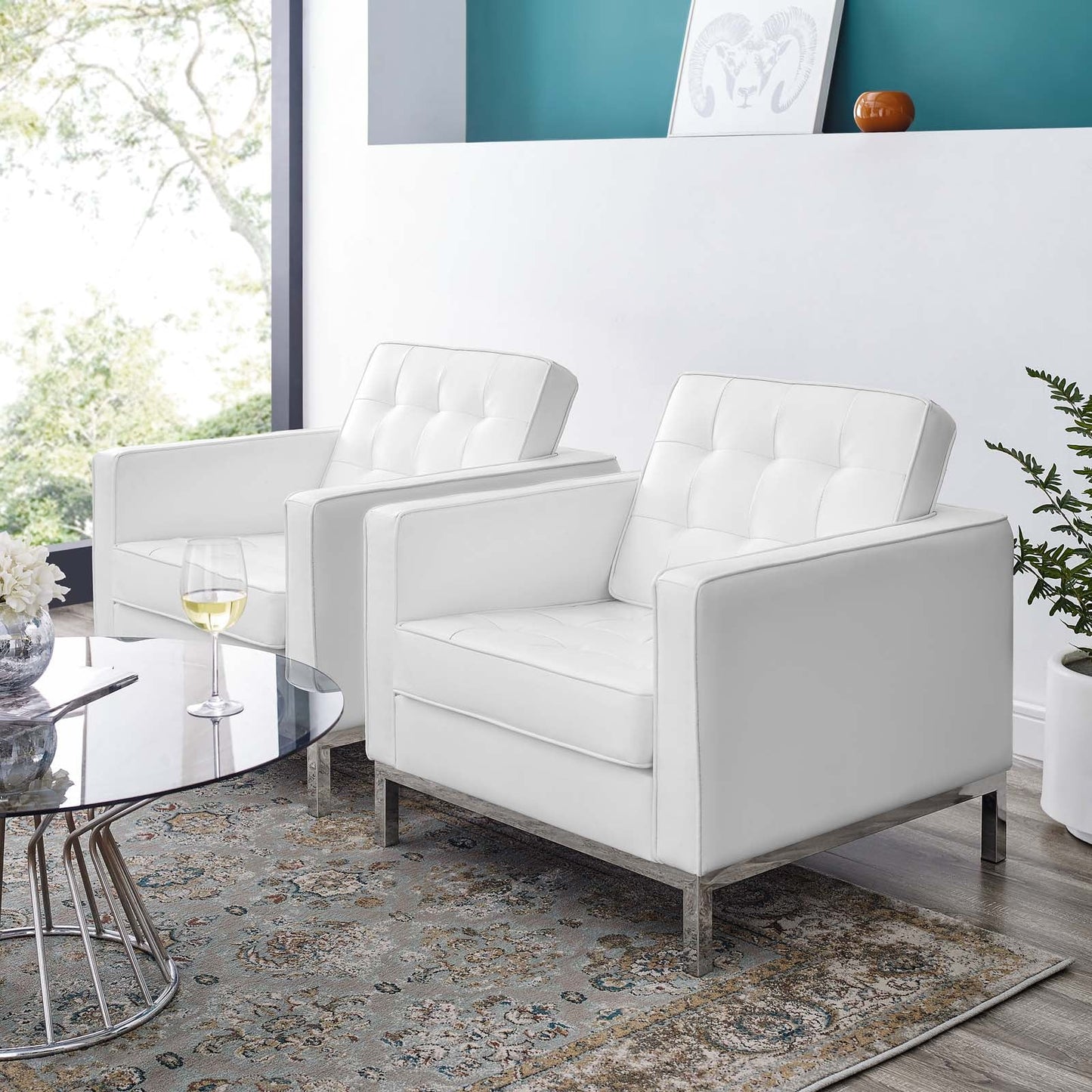 Loft Tufted Vegan Leather Armchairs Set of 2 by Modway