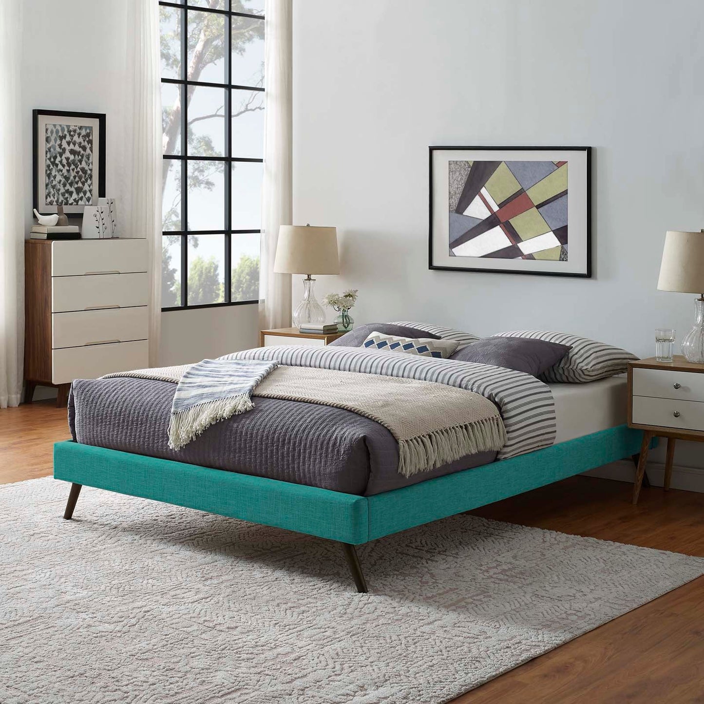 Loryn Fabric King Bed Frame with Round Splayed Legs by Modway