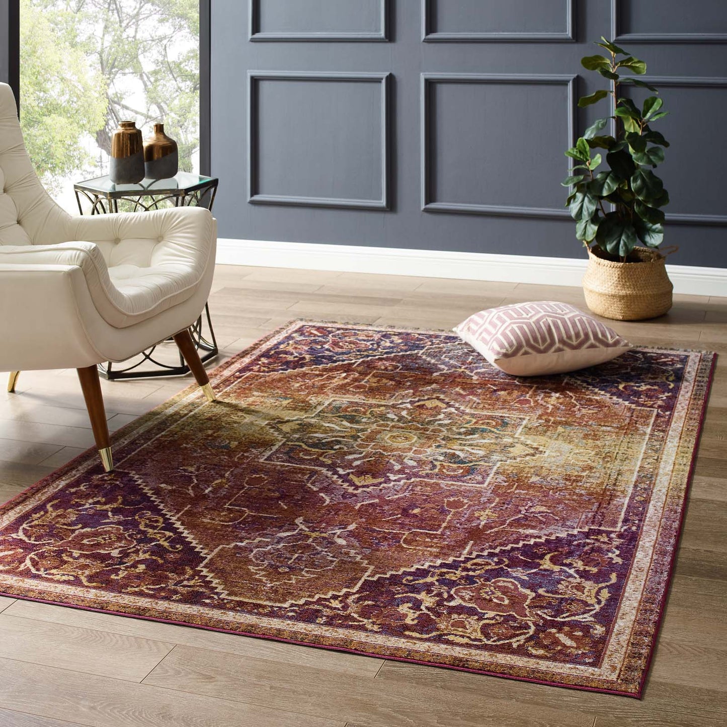Success Kaede Transitional Distressed Vintage Floral Vintage Medallion 8x10 Area Rug by Modway
