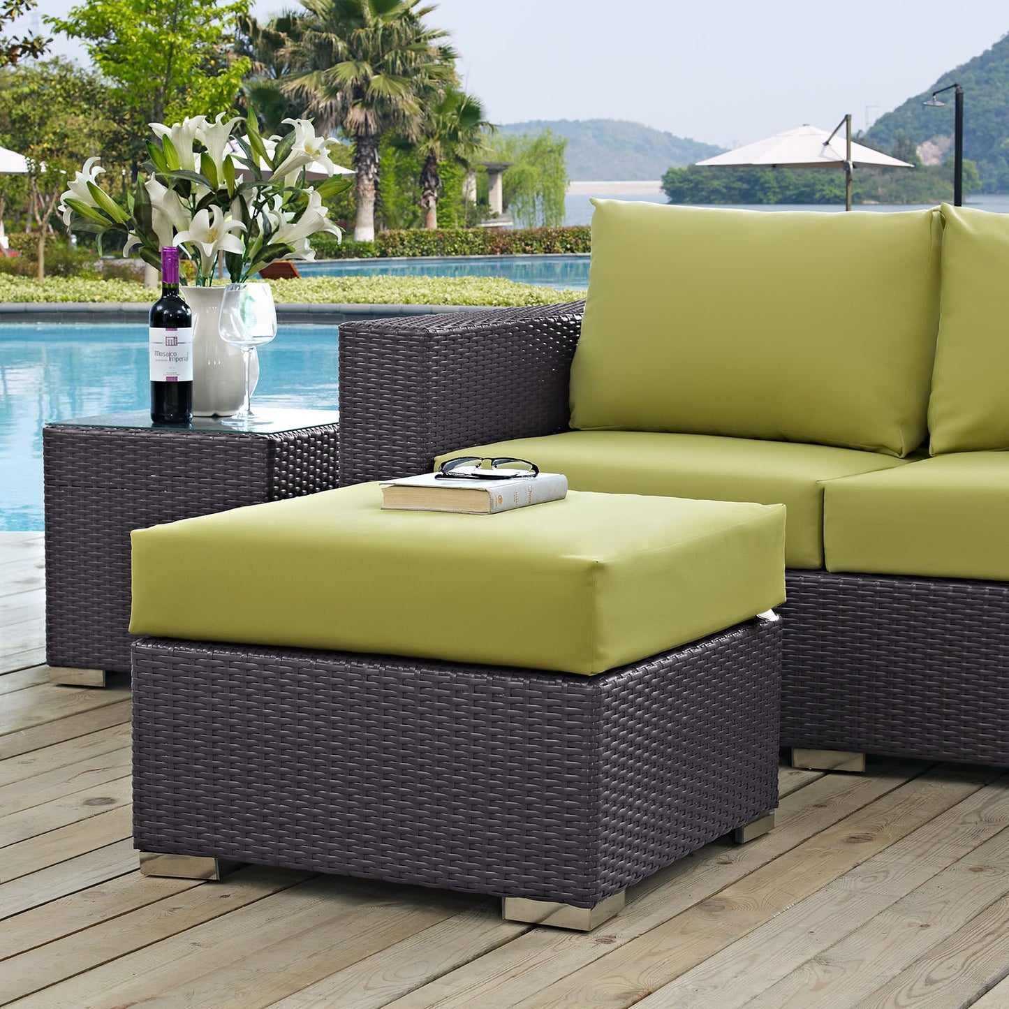 Convene Outdoor Patio Fabric Square Ottoman by Modway