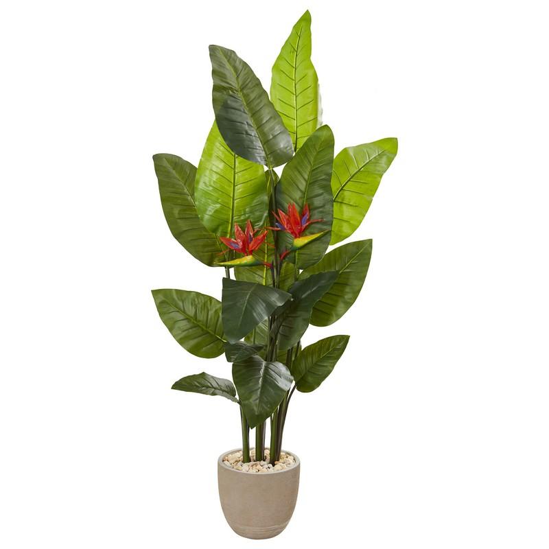 69" Bird of Paradise Artificial Plant in Sandstone Planter (Real Touch)