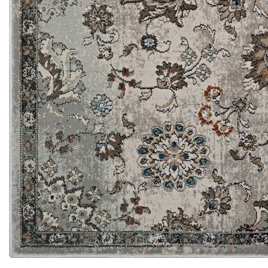 Hana Distressed Vintage Floral Lattice 5x8 Area Rug by Modway