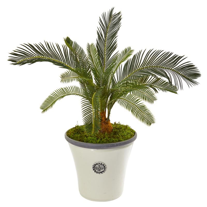 33" Cycas Artificial Plant in White Planter