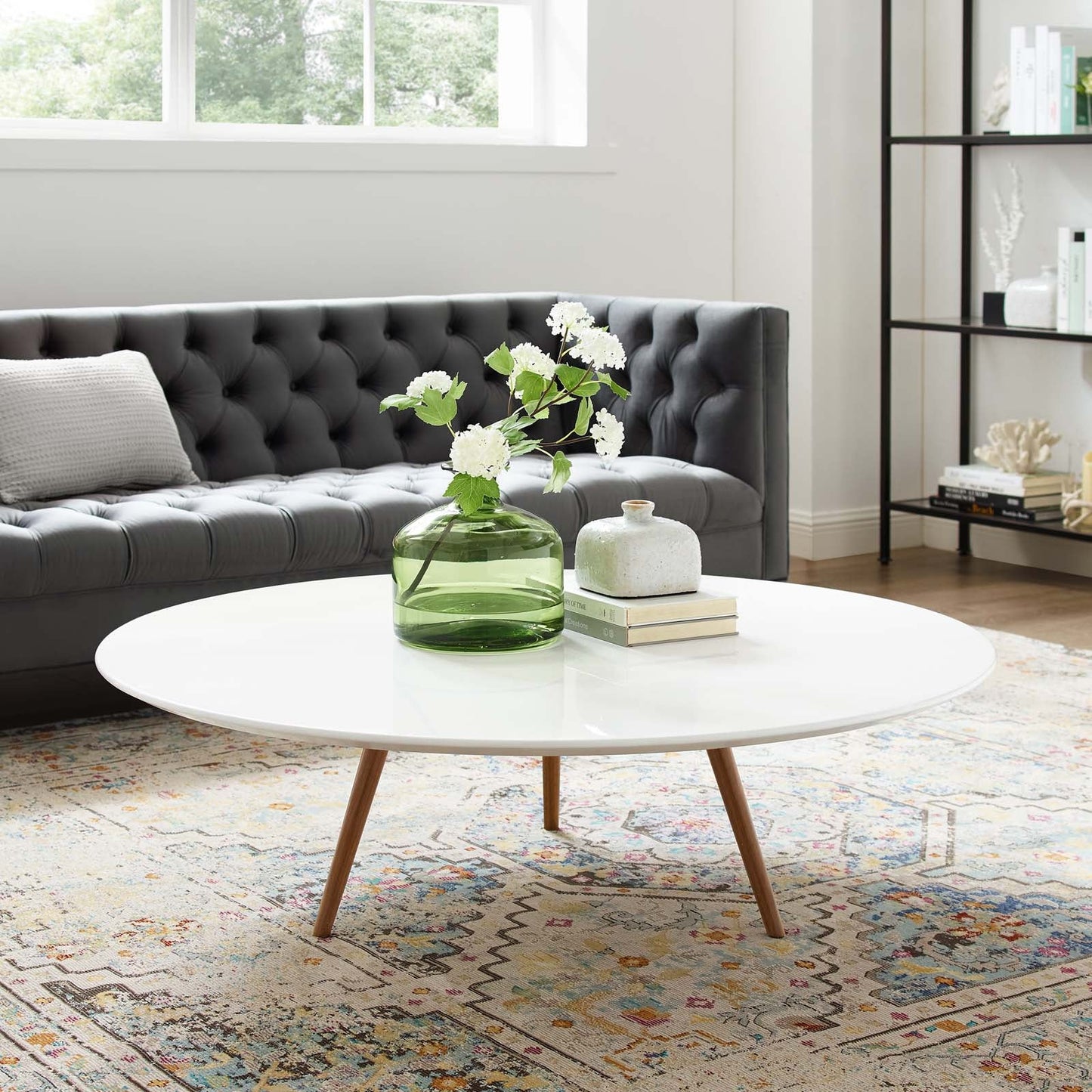 Lippa 48" Round Wood Coffee Table with Tripod Base by Modway