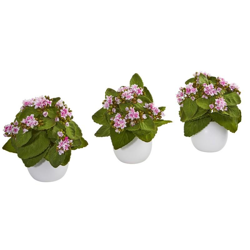 8" Kalanchoe Artificial Plant in White Vase (Set of 3)