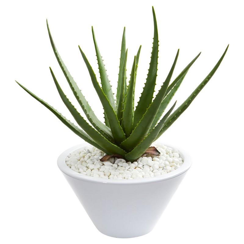Aloe Artificial Plant in White Bowl Planter
