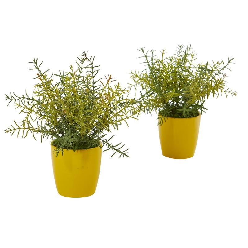 12" Rosemary Artificial Plant in Yellow Planter (Set of 2)