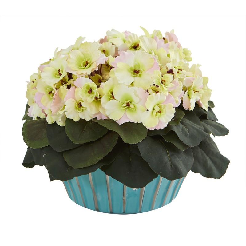 9" African Violet Artificial Plant in Turquoise Vase