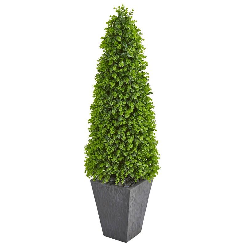 57" Eucalyptus Topiary Artificial Tree in Slate Planter (Indoor/Outdoor)