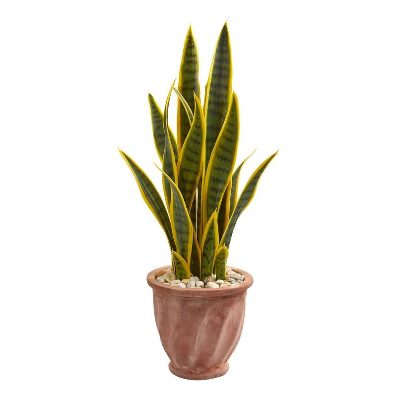 28" Sansevieria Artificial Plant in Terra Cotta Planter