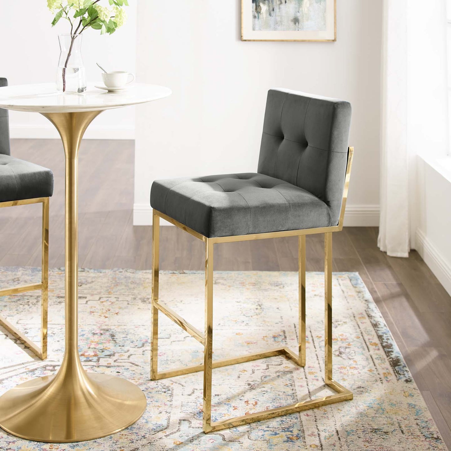 Privy Gold Stainless Steel Performance Velvet Bar Stool by Modway