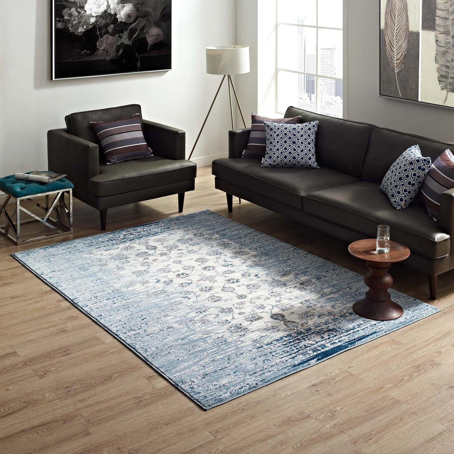 Chiara Distressed Floral Lattice Contemporary 8x10 Area Rug by Modway