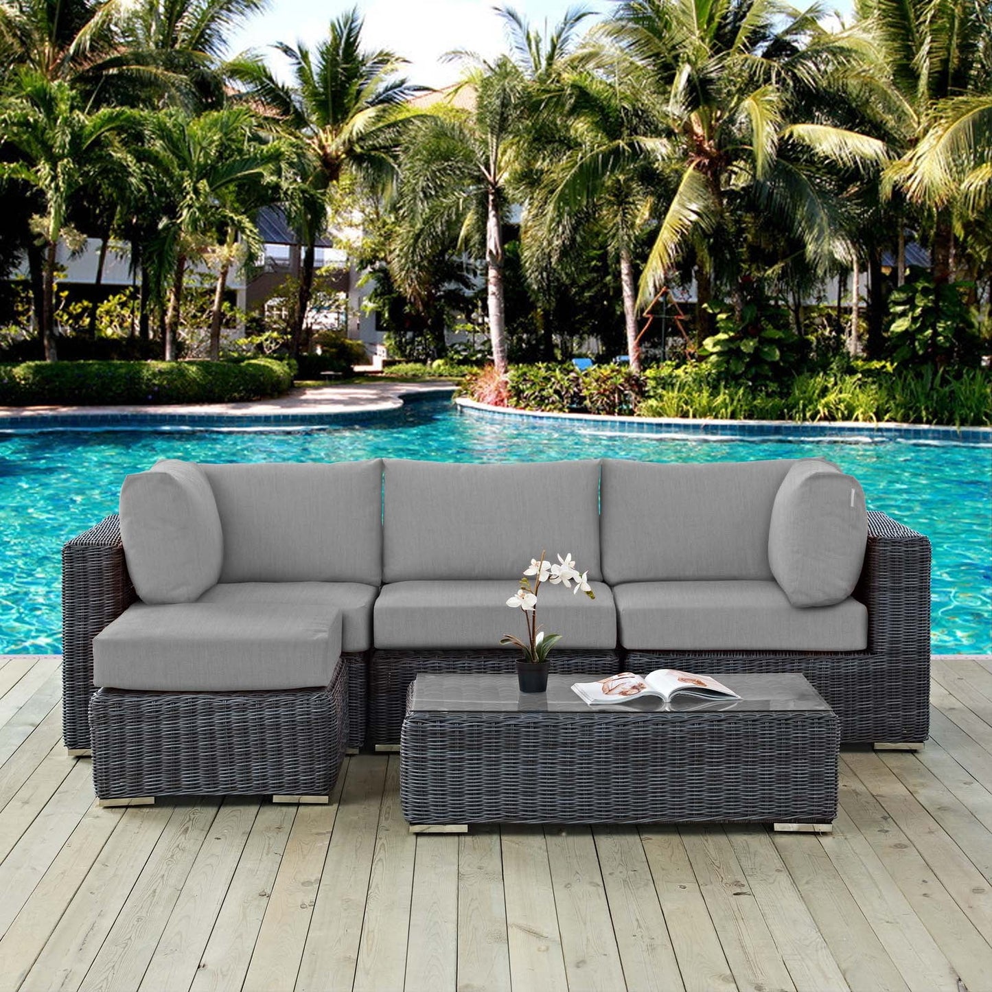 Summon 5 Piece Outdoor Patio Sunbrella¨ Sectional Set by Modway