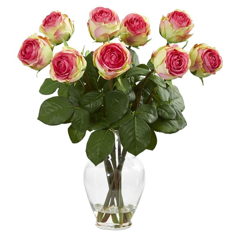 19" Rose Artificial Arrangement in Glass Vase