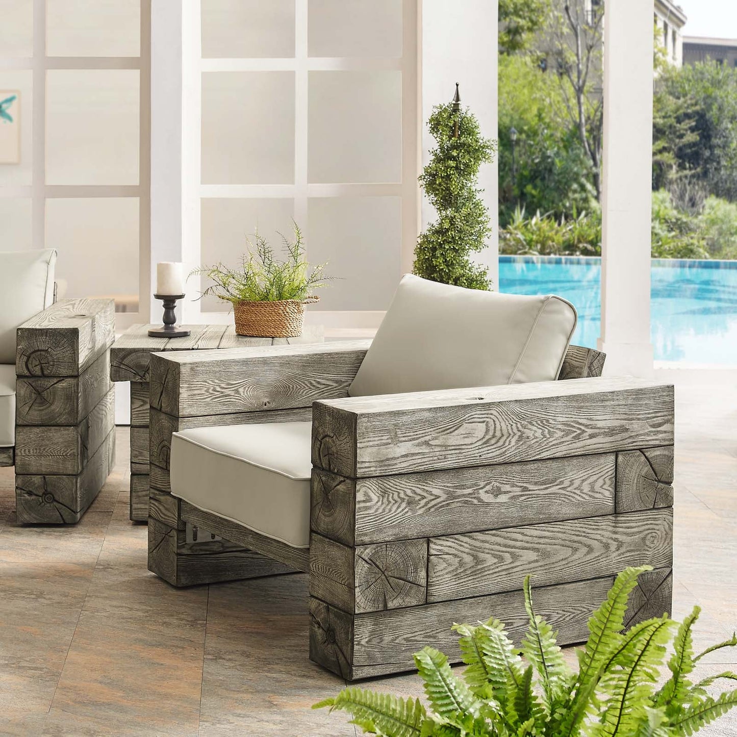 Manteo Rustic Coastal Outdoor Patio Sunbrella¨ Lounge Armchair