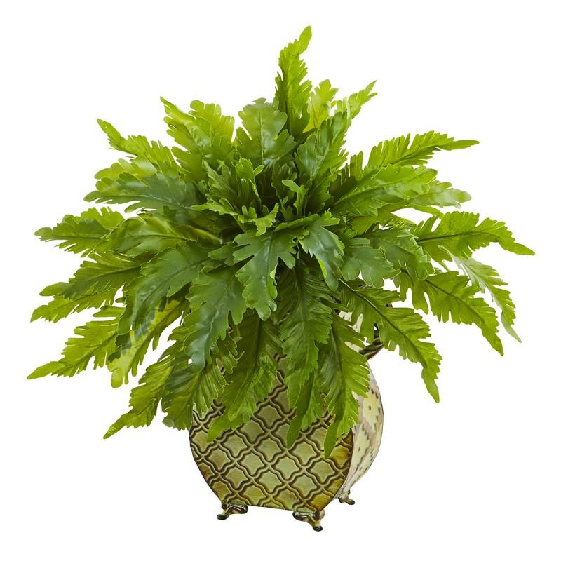 18" Fern Artificial Plant in Metal Planter