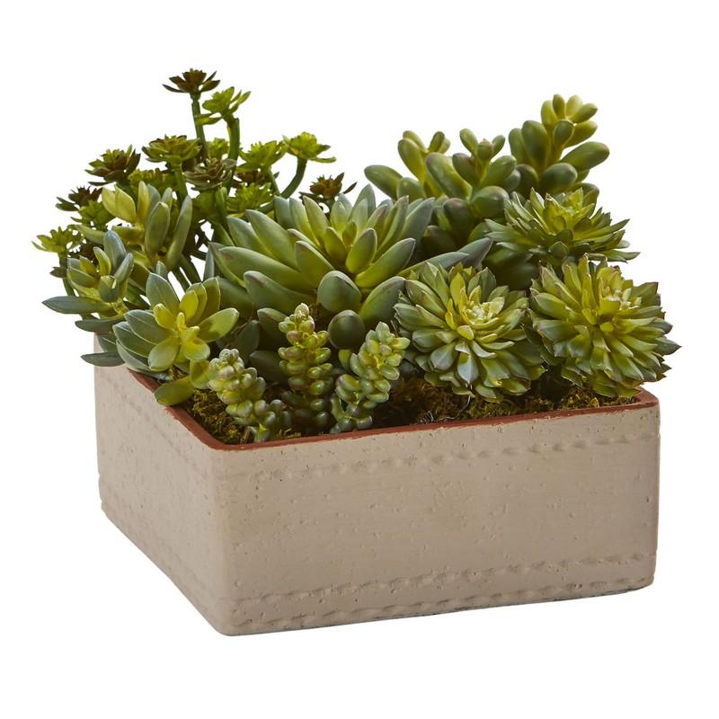7" Mixed Succulent Artificial Plant with Decorative Planter