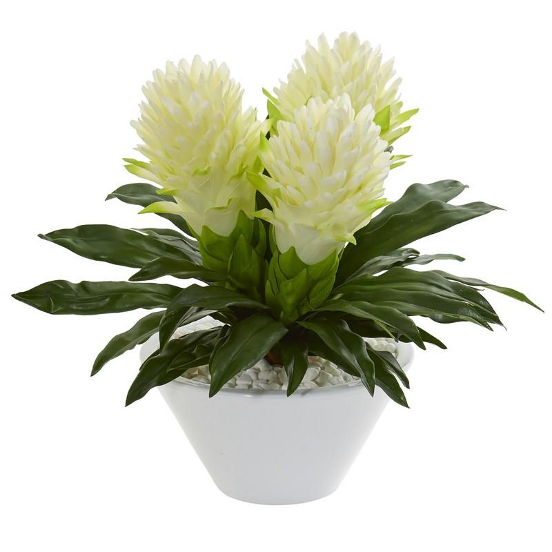 17" Ginger Artificial Plant in White Vase
