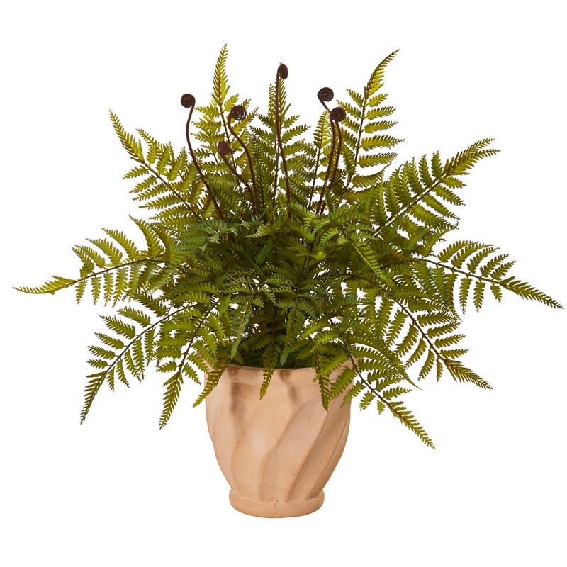 22" Fern Artificial Plant in Orange Planter